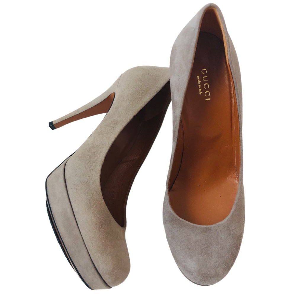 GUCCI Gray Suede Heels Pumps Platform